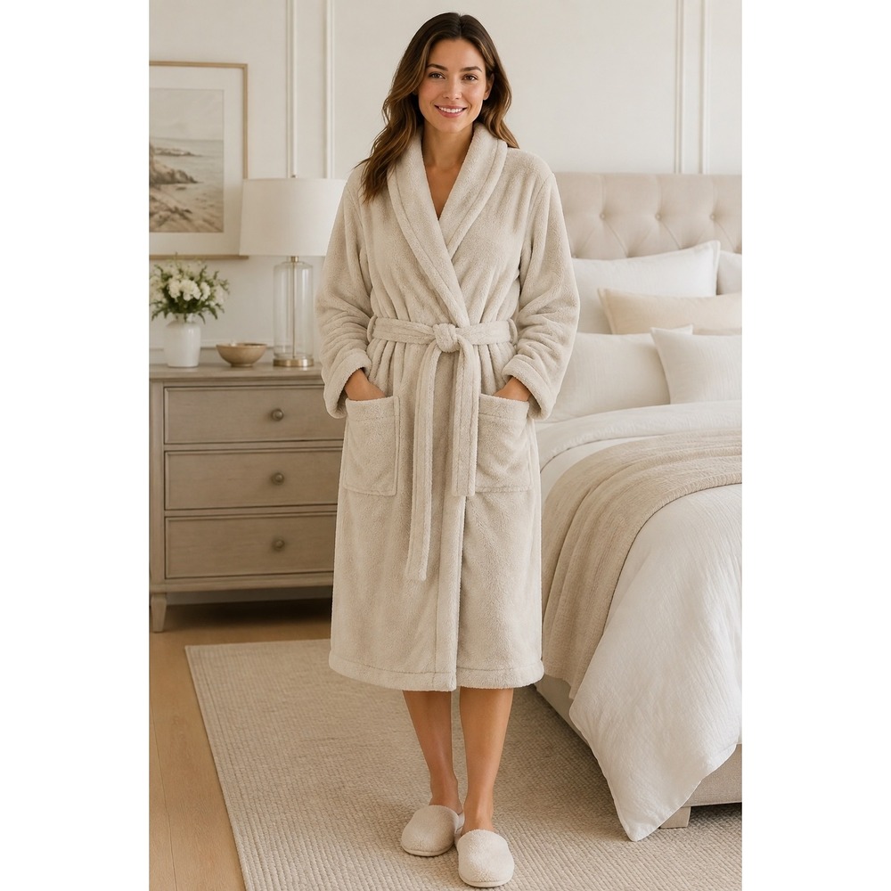 Pottery Barn Plush Teddy Robe Small Cream Beige Quiet Luxury Loungewear